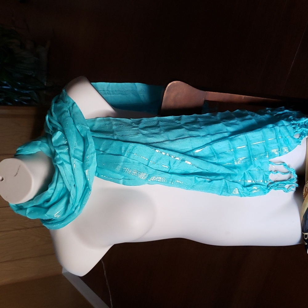 Pretty light blue scarf shot with metallic silver